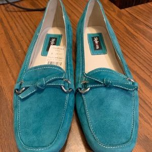 Teal suede loafers